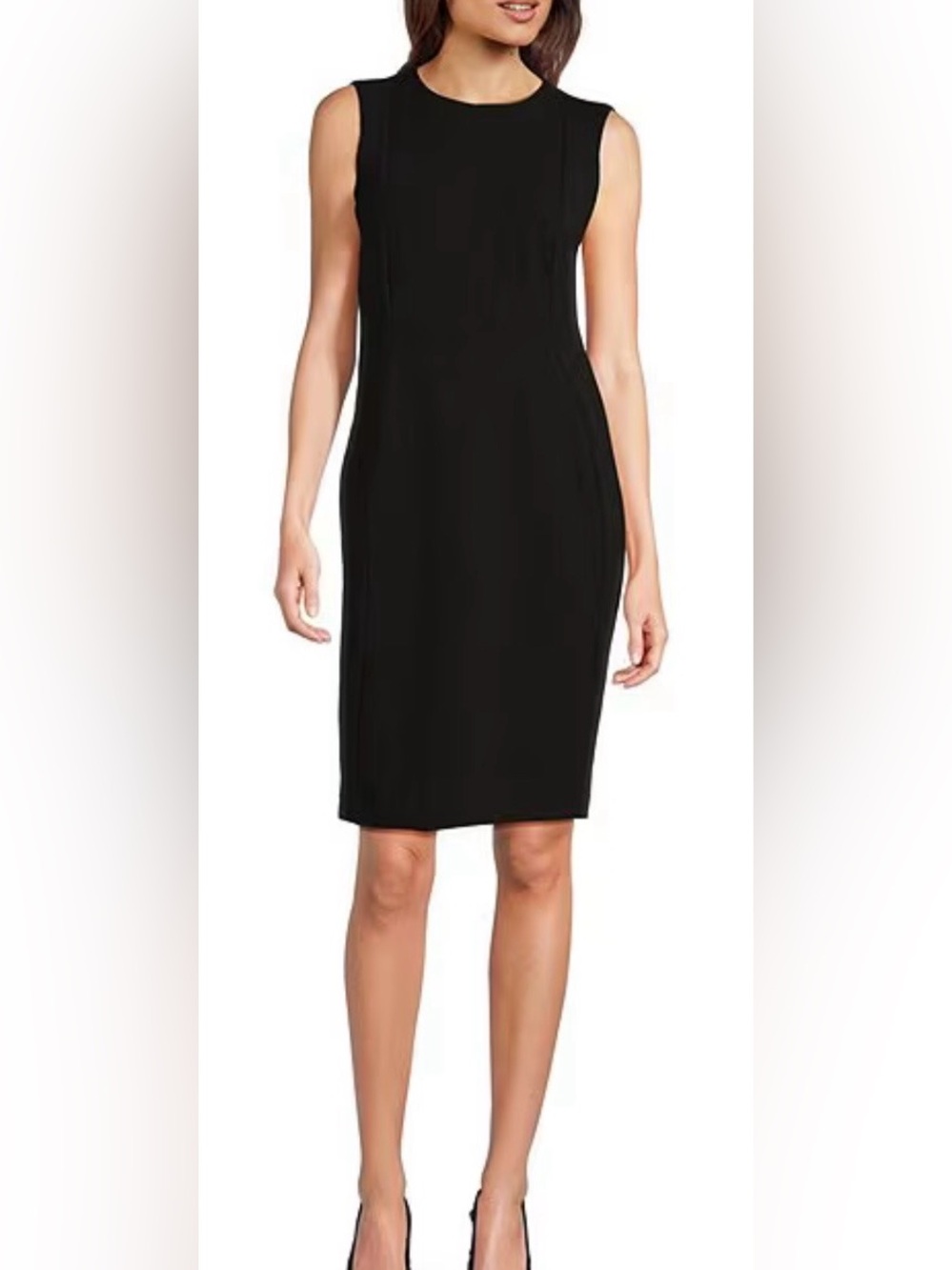 NWT Calvin Klein Sleeveless Seam Front Scuba Crepe Black Sheath Dress Size 4